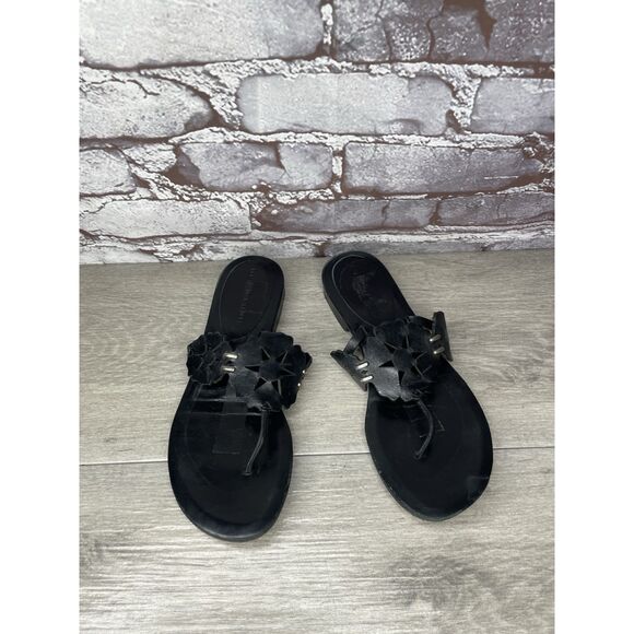 Vera Wang Lavender Label Black Leather Slides Thong Sandals Women Sz 36.5EU/6 US - Picture 1 of 16